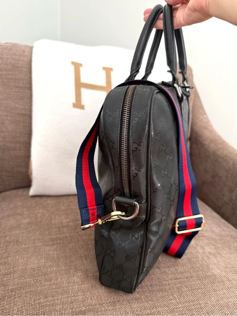 Gucci authentic black monogram imprime coated canvas unisex laptop bag